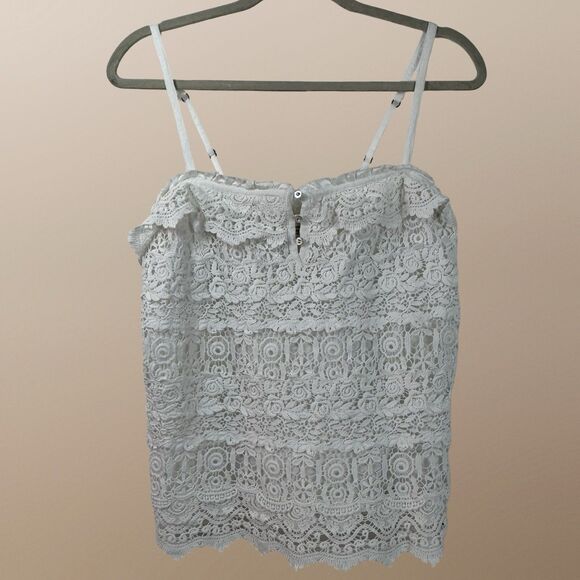 Abercrombie & Fitch Tops - Abercrombie & Fitch White Lace Crochet Cami Tank Top Women’s Large Scalloped Hem